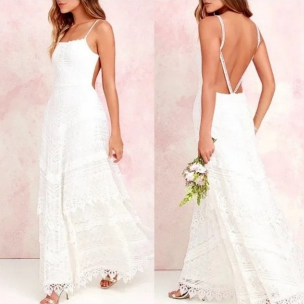 Lulus beneath the Garden arbor ivory lace maxi